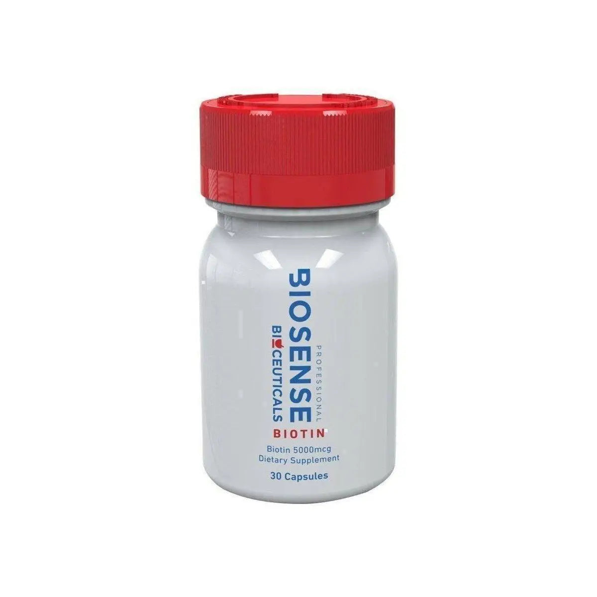 Biosense Biotin 5000mcg bottle promoting hair care and anti-hair loss treatment