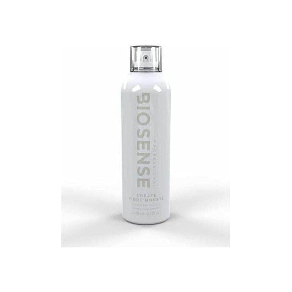 Biosense Create Fibre Styling Mousse 200ml white water bottle with silver cap on white background