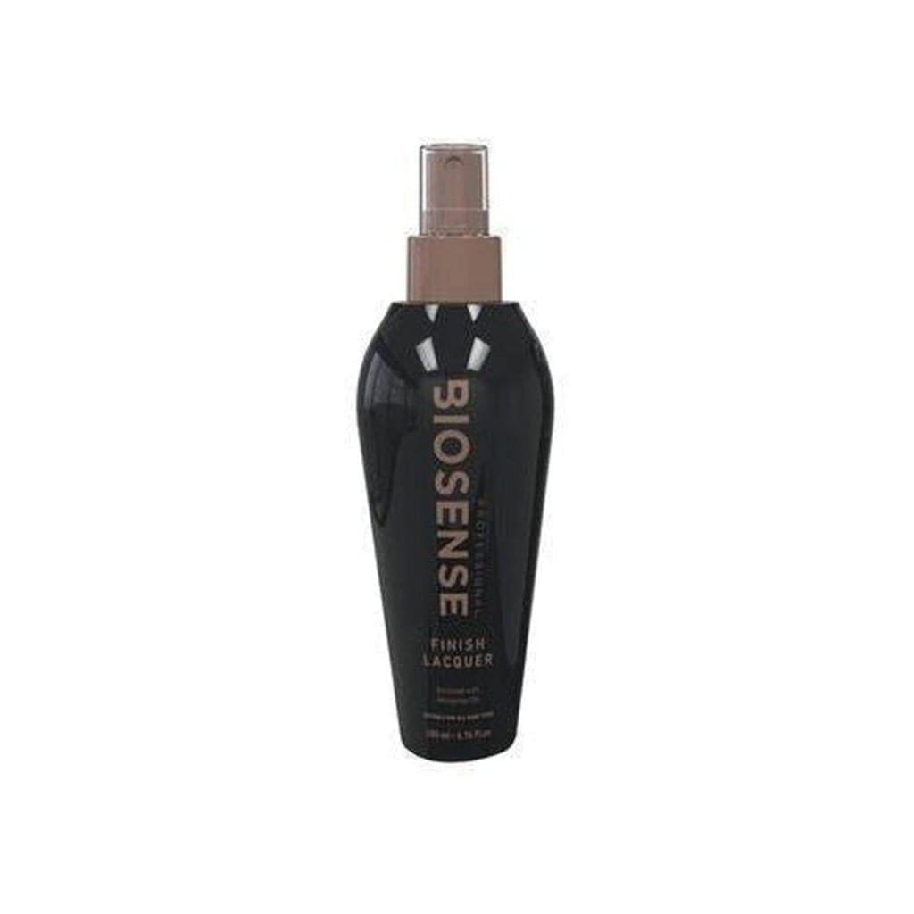 Black Biosense Finish Lacquer 200ml spray bottle with bronze nozzle for strong hold hairstyling