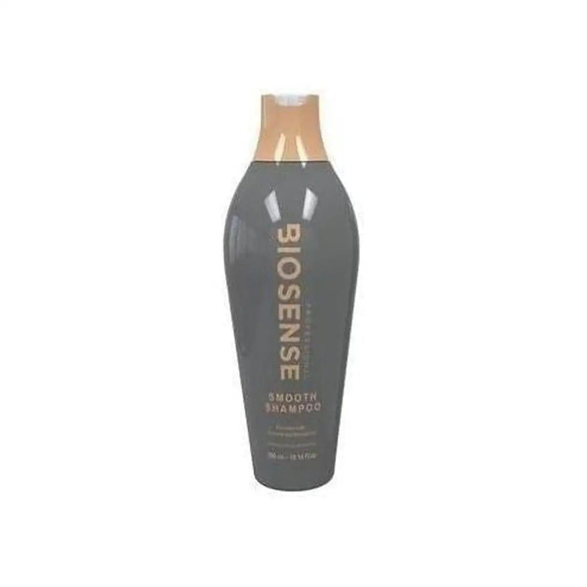 Bottle of wine with a black label next to Biosense Smooth Shampoo 300Ml for manageable hair