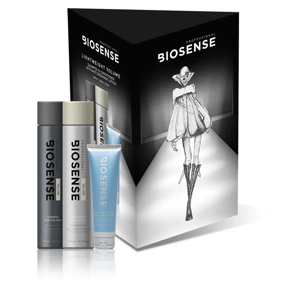 Close-up of Biosense Volume Gift Set with a woman on the runway. Perfect for gift set sale