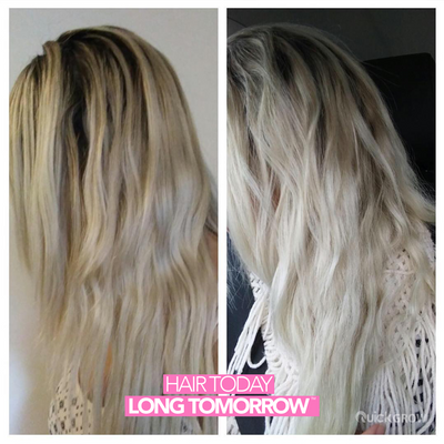 Before-and-after hair results for Quick Grow Blonde Icon Shampoo and Conditioner Box Set 500ml
