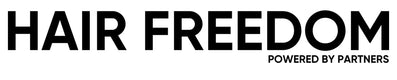 Bold black text saying ’HAIR FREEDOM’ with smaller text underneath.