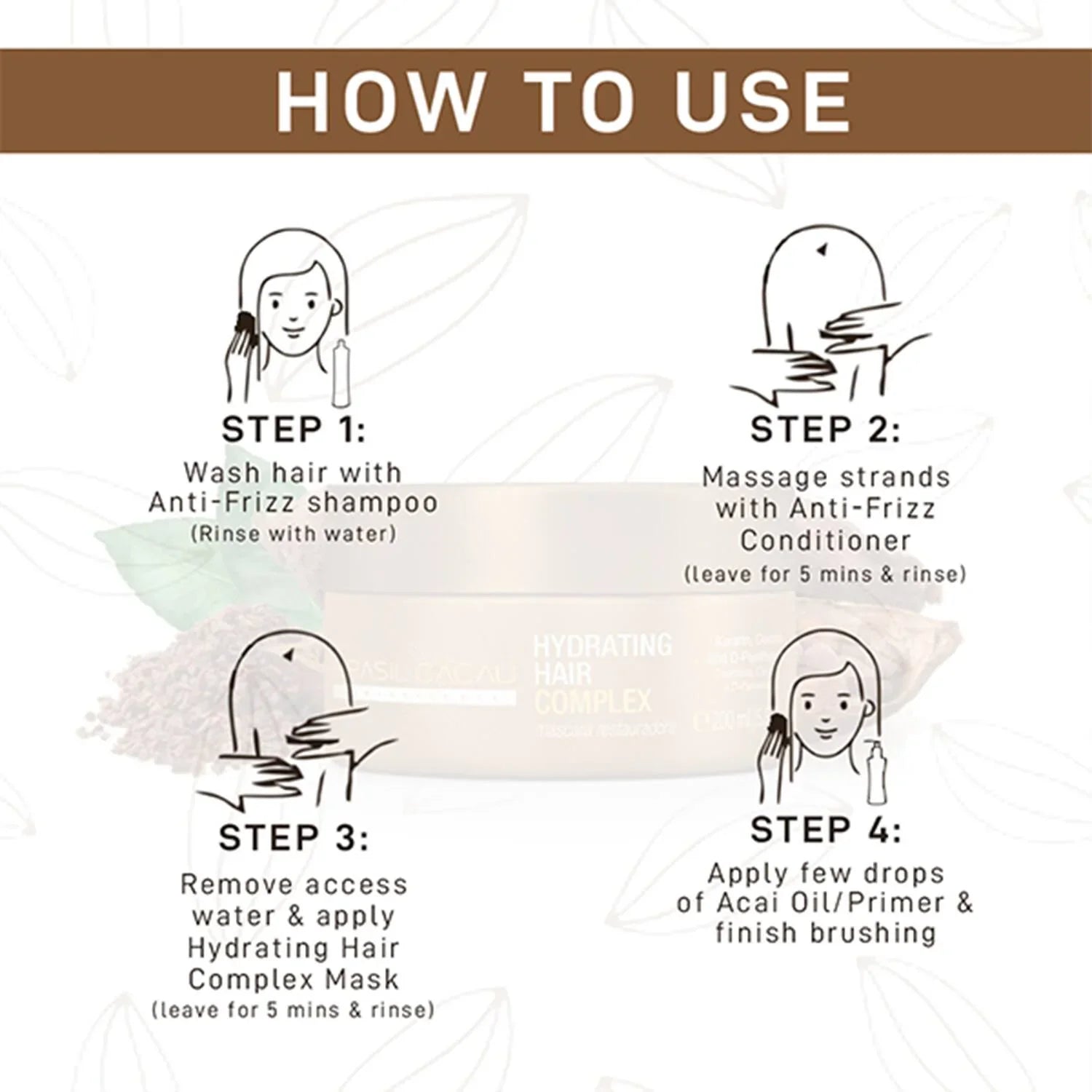 Usage instructions for Brasil Cacau Hydrating Hair Complex Mask 200ml for healthy hair