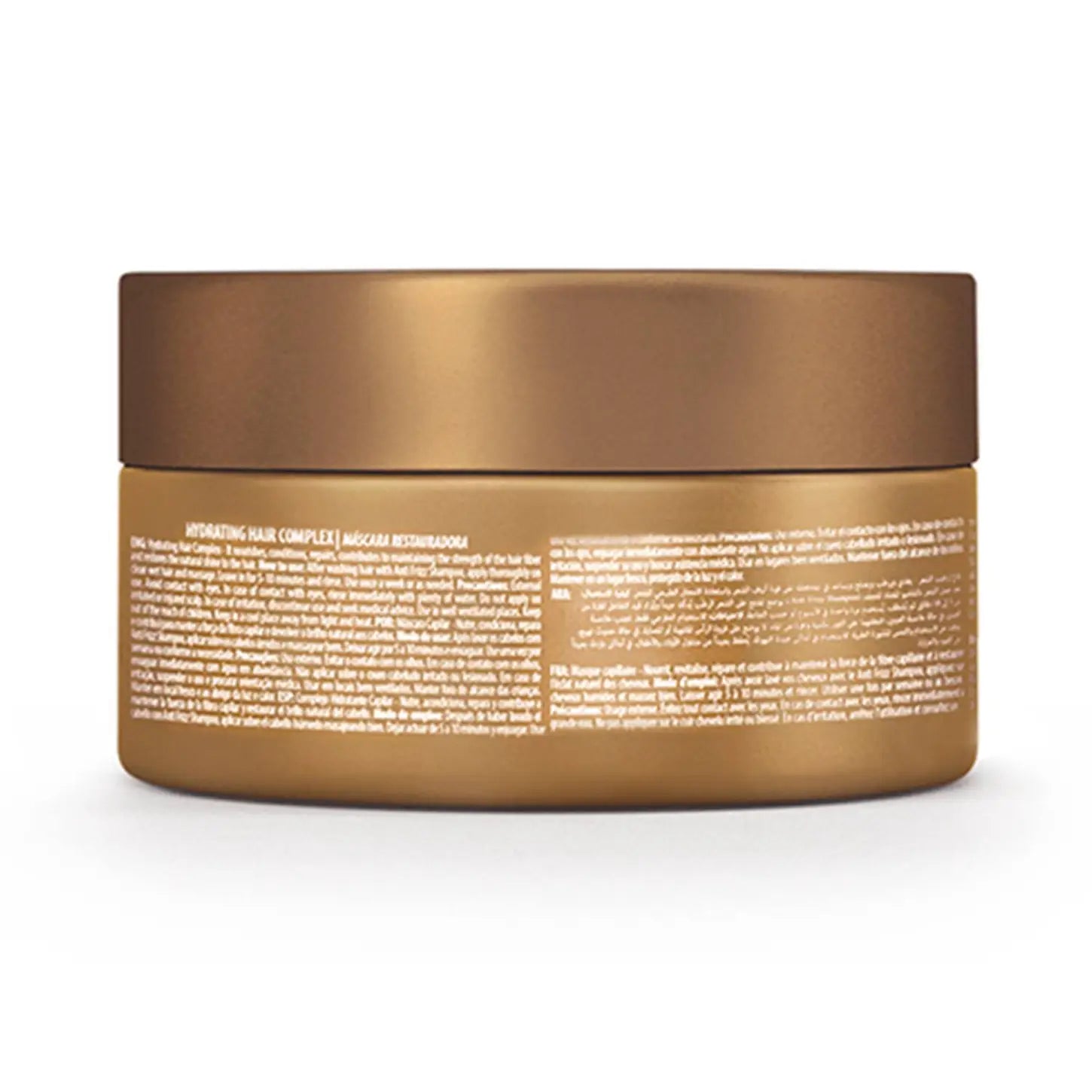 Gold container of Brasil Cacau Hydrating Hair Complex Mask 200ml for deep hydration