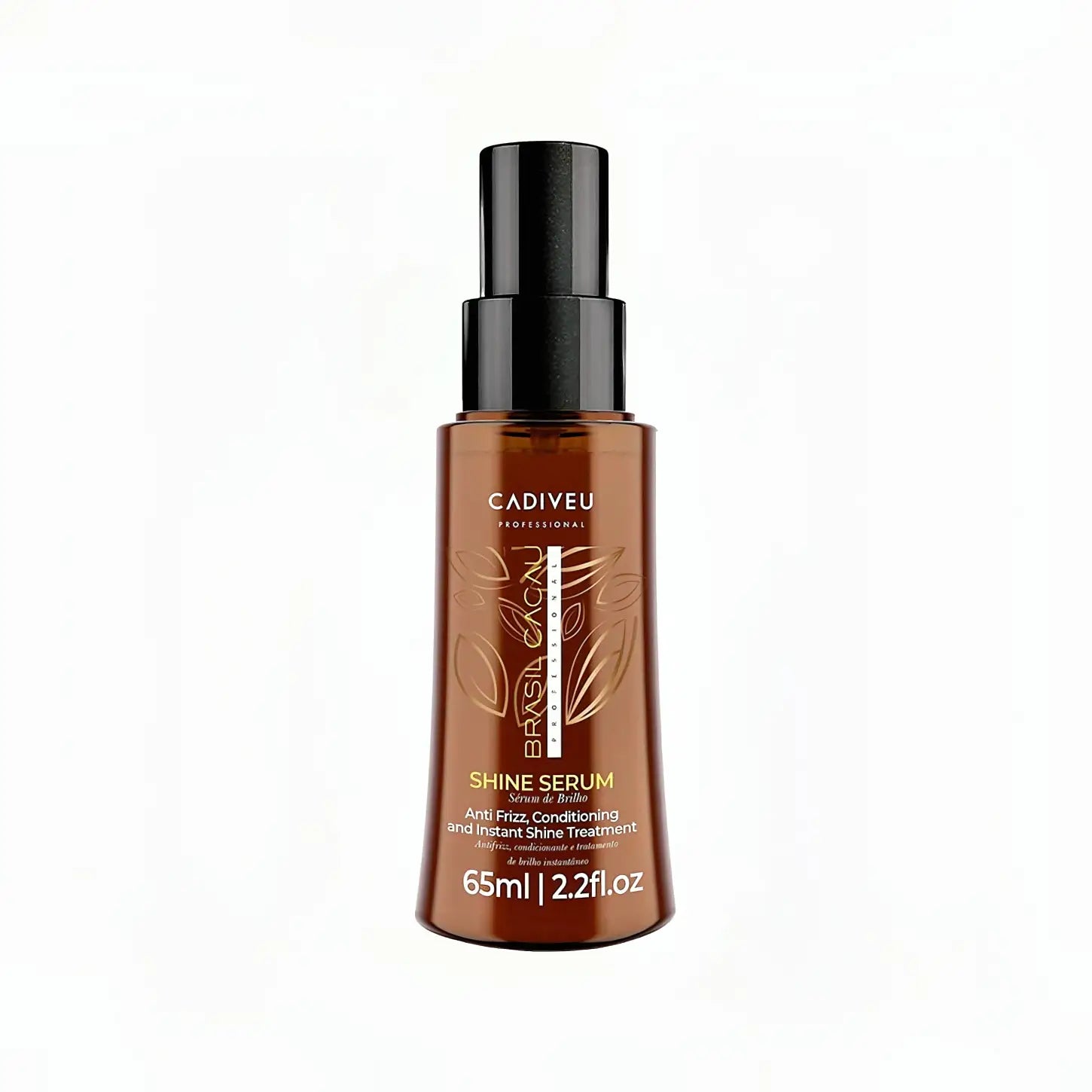 Brown bottle of Brasil Cacau Shine Serum Spray for anti-frizz and enhanced shine