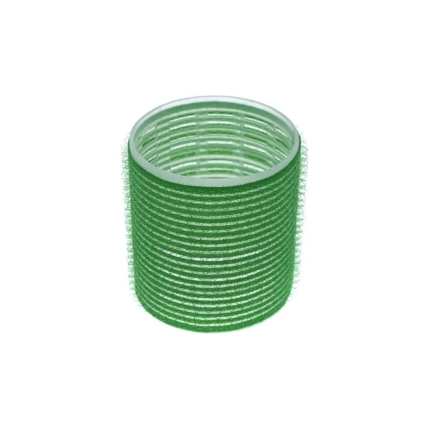 Green cylindrical hair roller with ridged surface from the Cling Curlers Set for long-lasting curls
