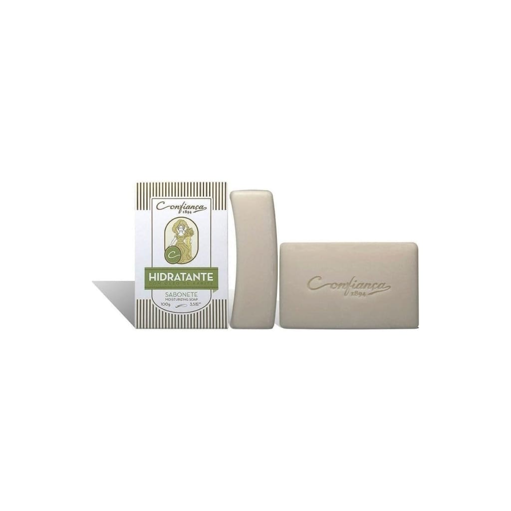 Confianca’s Moisturizing Hidratante Soap Bar 100g in a white box with a green label