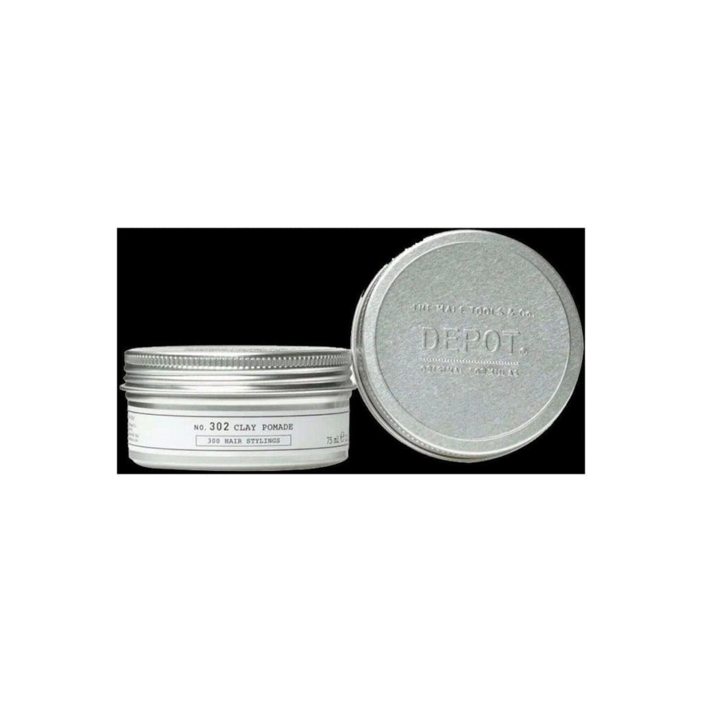 DEPOT No.302 Clay Pomade - Flexible Hold Styling in a sleek silver tin with white lid, 75ml