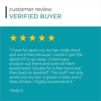 Customer review from a verified buyer giving a 5-star rating and positive feedback about a hair care product.