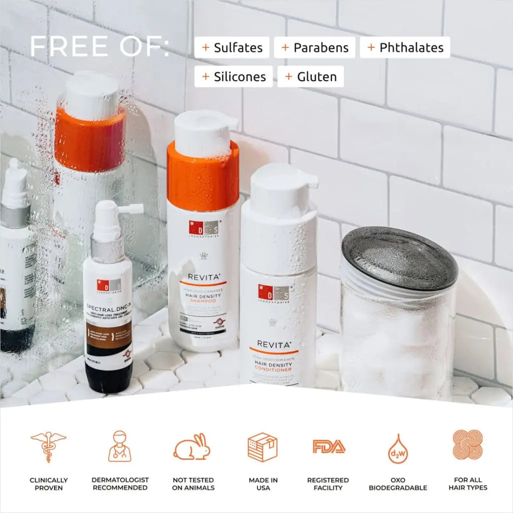 Collection of skincare products labeled as free from sulfates, parabens, phthalates, silicones, and gluten.