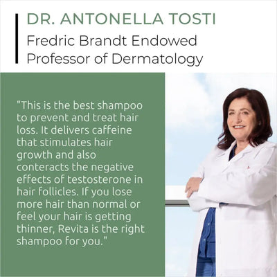 Dr. Antonella Tosti, Dermatology Professor, Endorsing Revita Shampoo for Hair Loss Treatment. Image from [brand/site name]