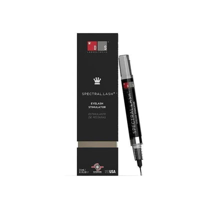 Eyelash growth serum product with black packaging and silver applicator.