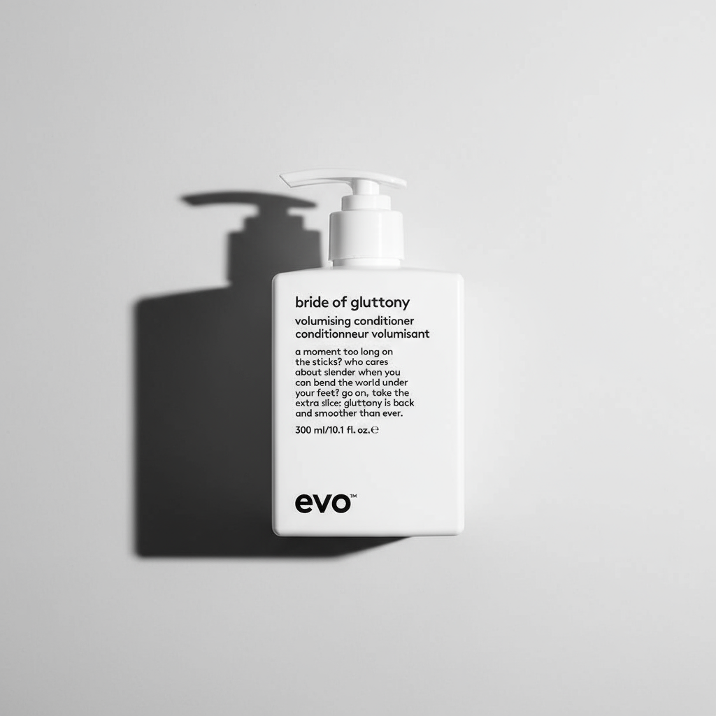 EVO Bride of Gluttony Volumising Conditioner in white pump bottle with black text on light background