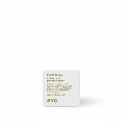 EVO Box O' Bollox Xtra Strong Hold Texture Paste styling aid in square white container