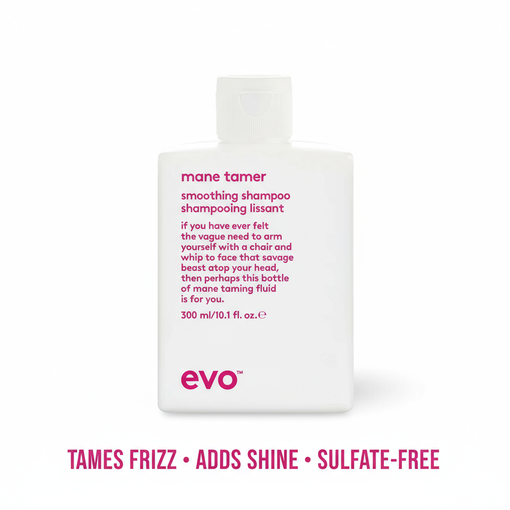 EVO Mane Tamer Smoothing Shampoo bottle 300ml sulfate-free shampoo that tames frizz and adds shine
