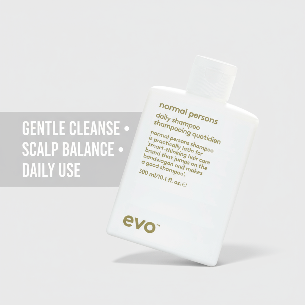 EVO Normal Persons Daily Shampoo bottle with gentle cleanse scalp balance and daily use features