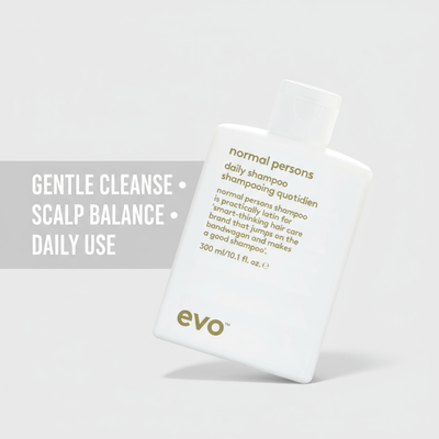 EVO Normal Persons Daily Shampoo bottle with gentle cleanse scalp balance and daily use features