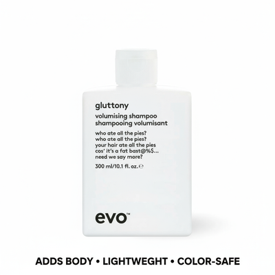 EVO Gluttony Volumising Shampoo bottle 300 ml lightweight color-safe body adding shampoo