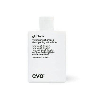 EVO Gluttony Volumising Shampoo in white 300ml bottle with black text label