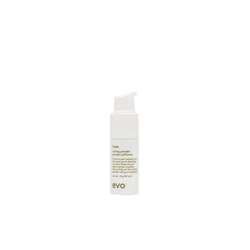 White plastic pump bottle of Evo brand hair product.