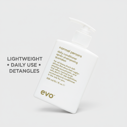 EVO Normal Persons Daily Conditioner white bottle with pump for lightweight daily use and detangling