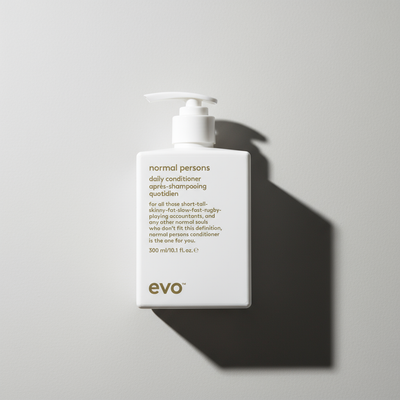 EVO Normal Persons Daily Conditioner in white pump bottle for everyday hair care