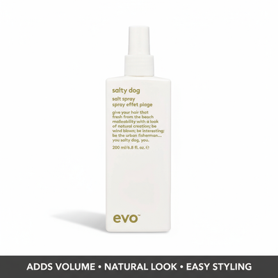 Evo Salty Dog Salt Spray 200ml white bottle with spray nozzle for adding volume and natural beach hair texture