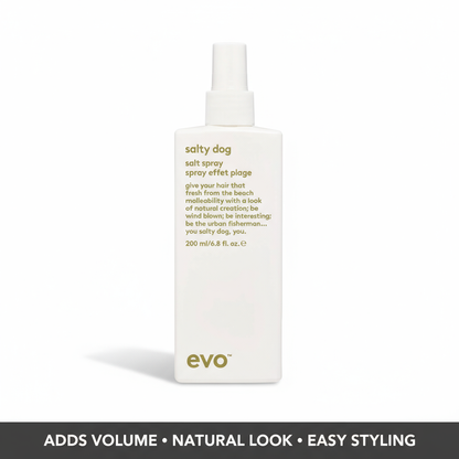 Evo Salty Dog Salt Spray 200ml white bottle with spray nozzle for adding volume and natural beach hair texture