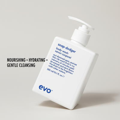 EVO Soap Dodger Nourishing Body Wash in white pump bottle with hydrating gentle cleansing formula