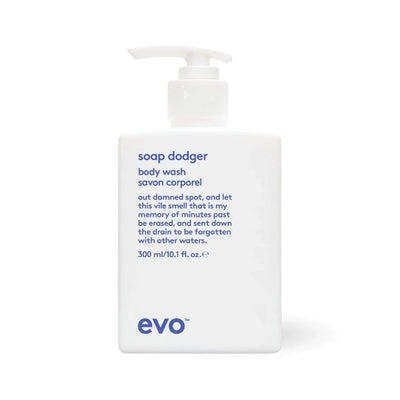 EVO Soap Dodger Nourishing Body Wash 300ml white pump bottle with blue text