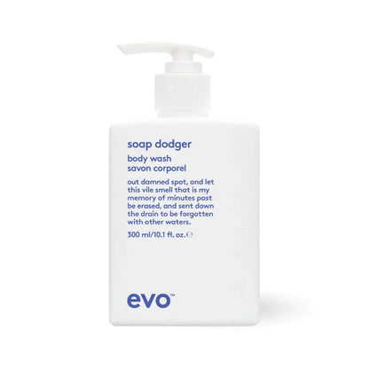 EVO Soap Dodger Nourishing Body Wash 300ml white pump bottle with blue text