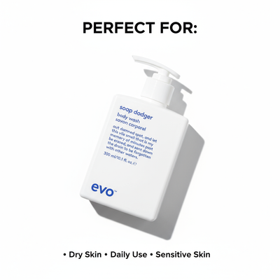 EVO Soap Dodger Nourishing Body Wash in a white pump bottle for dry and sensitive skin