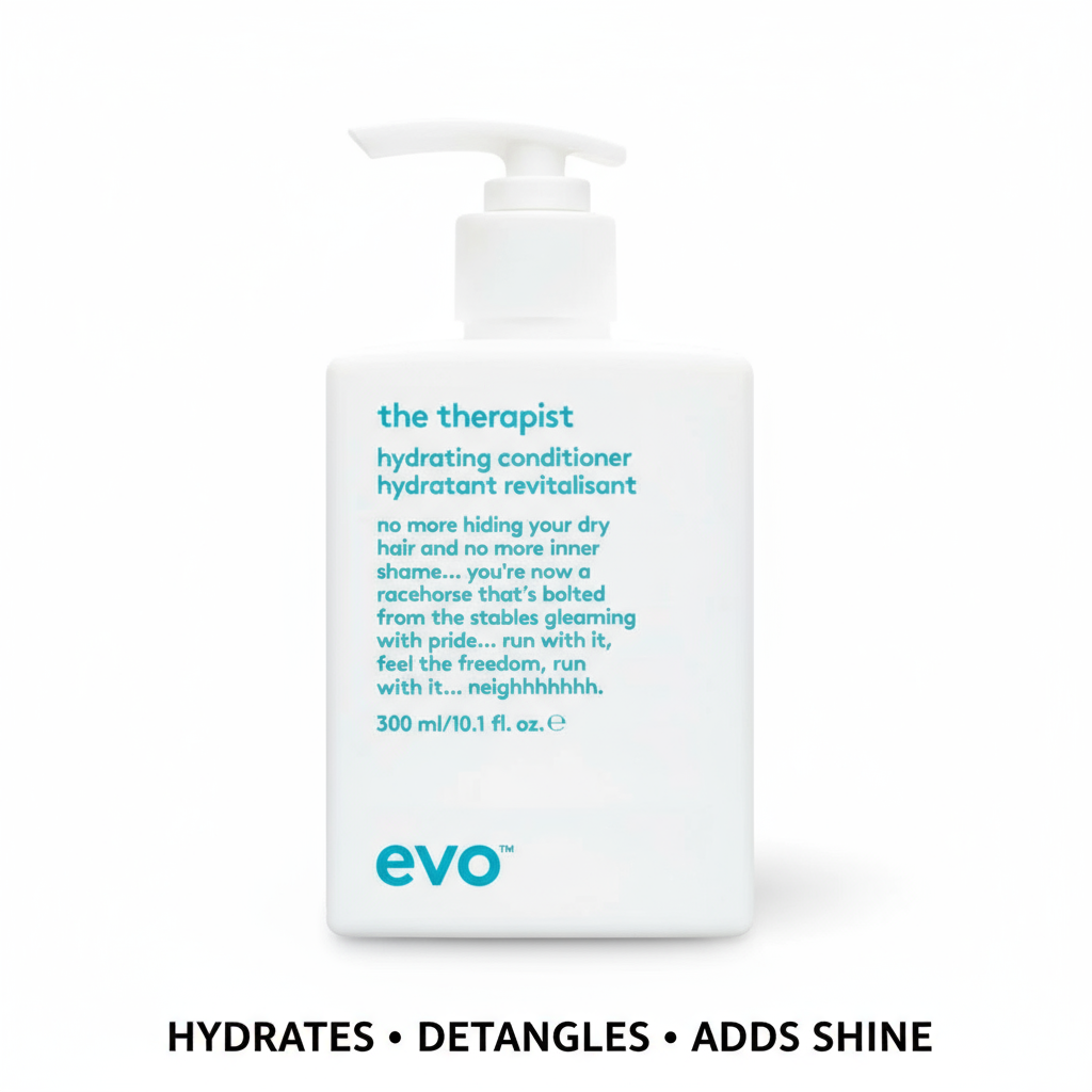 EVO the Therapist Hydrating Conditioner in white bottle with pump for moisturizing and detangling hair