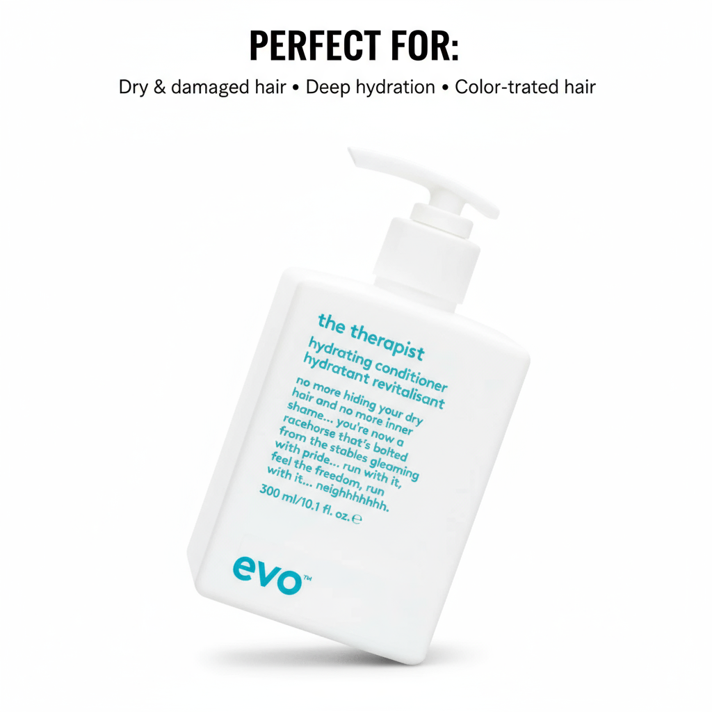 EVO the Therapist Hydrating Conditioner bottle for dry damaged and color-treated hair with pump dispenser