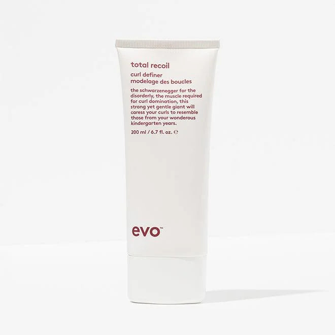 EVO Total Recoil Curl Definer tube with white and red packaging for curl styling and definition