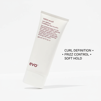 EVO Total Recoil Curl Definer tube with curl definition frizz control and soft hold text