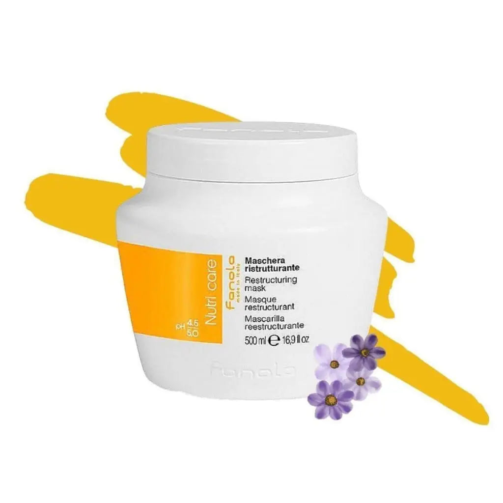 White cosmetic jar with an orange label and lavender flowers beside it.