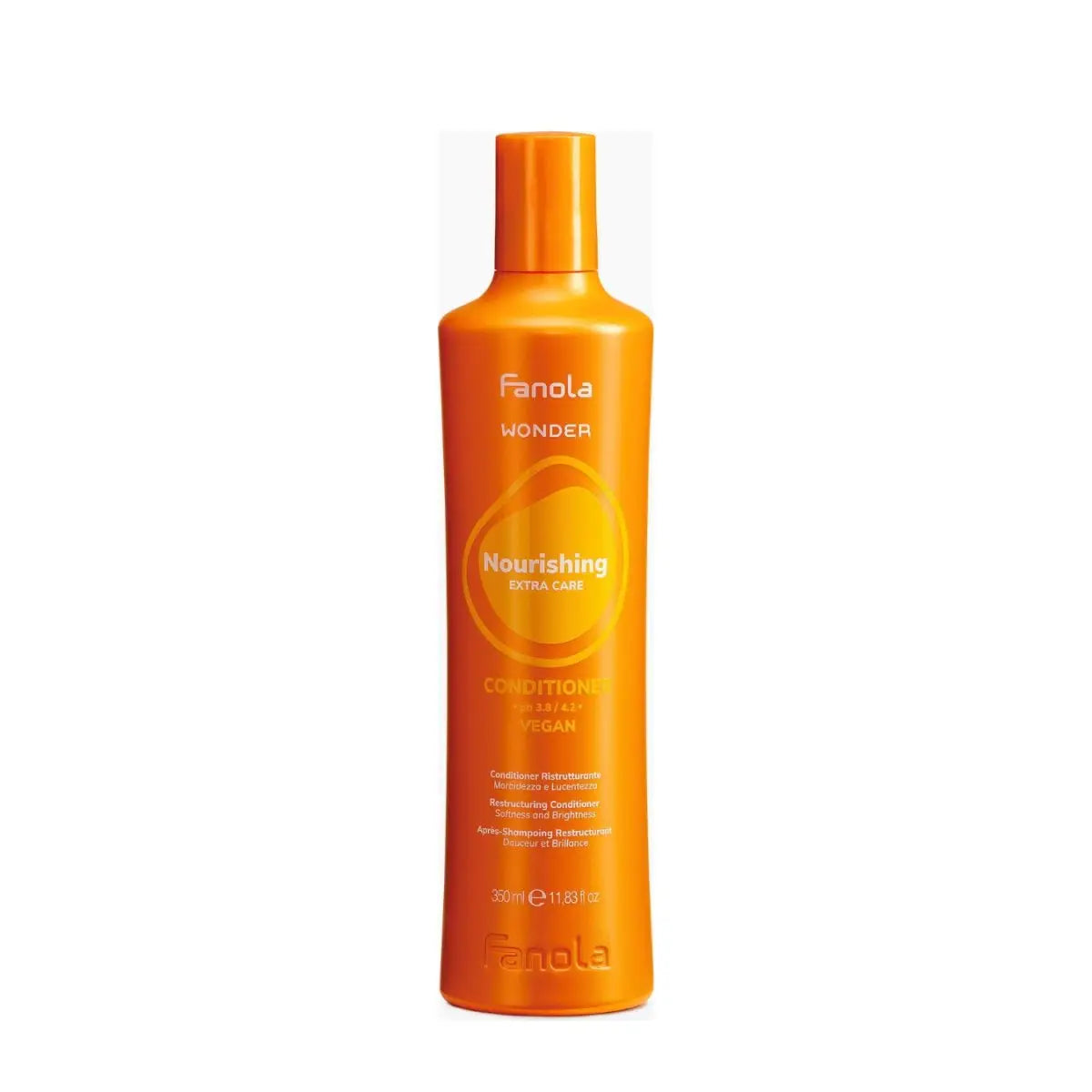 Orange bottle of Fanola Wonder nourishing conditioner 350ml for extra care