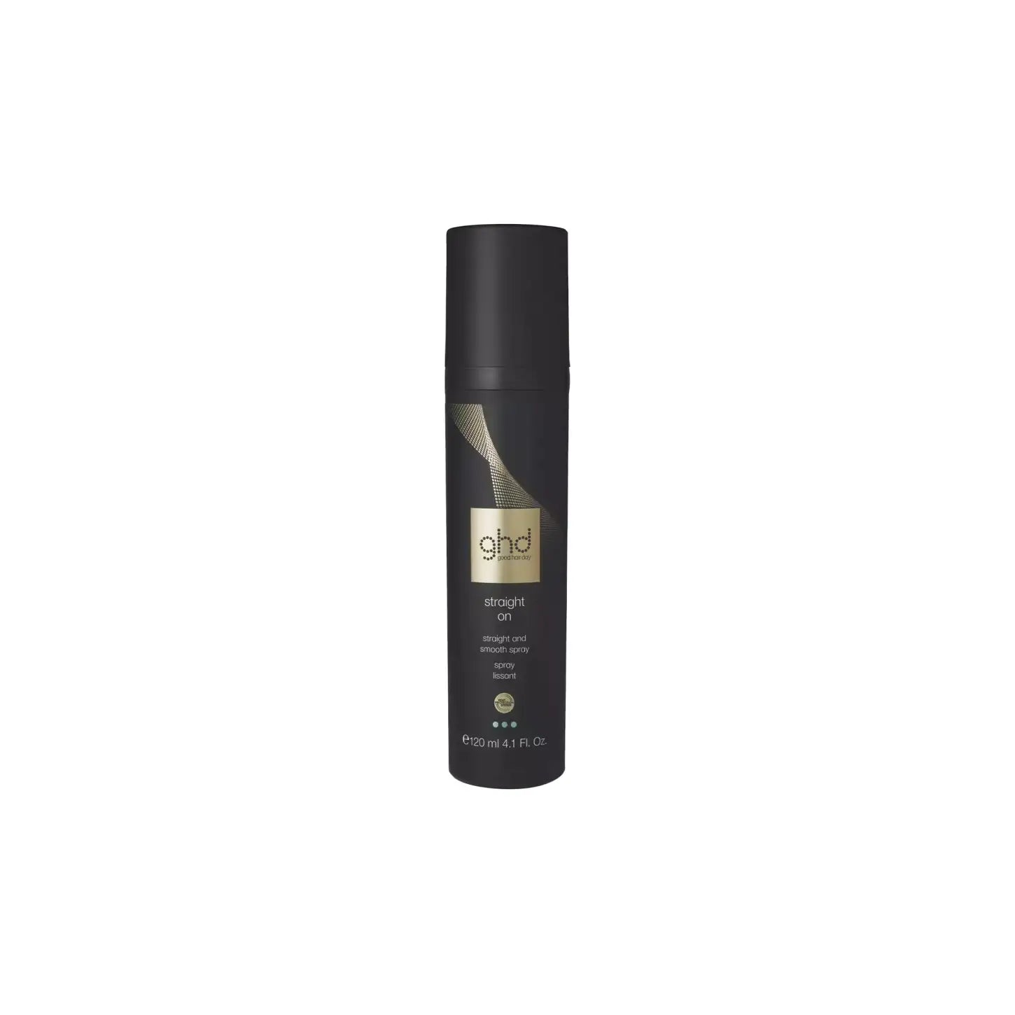Black cylindrical bottle of GHD Heat Protect Spray for frizz control in Smooth Spray 120ml