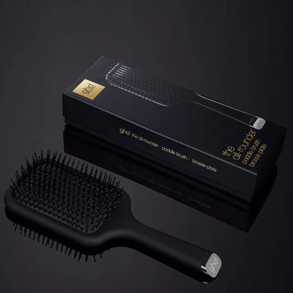 GHD The All-Rounder Paddle Brush: Black professional hair brush for detangling & smoothing. ghd logo, styling tool & box.