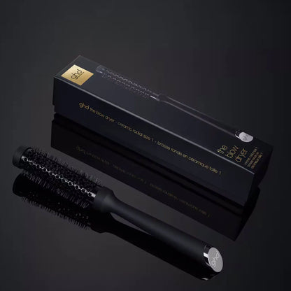 Black mascara wand and packaging for ghd Radial Brush with 25mm barrel for root lift
