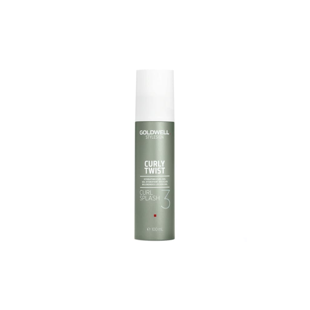 Bottle of Goldwell Curly Twist hair product in sage green packaging.