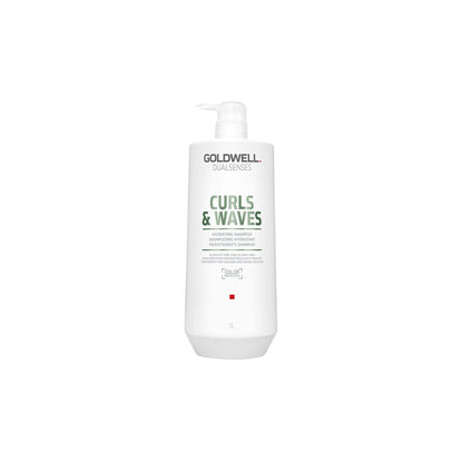 White bottle of Goldwell Dualsenses Curls & Waves Hydrating Shampoo with pump dispenser