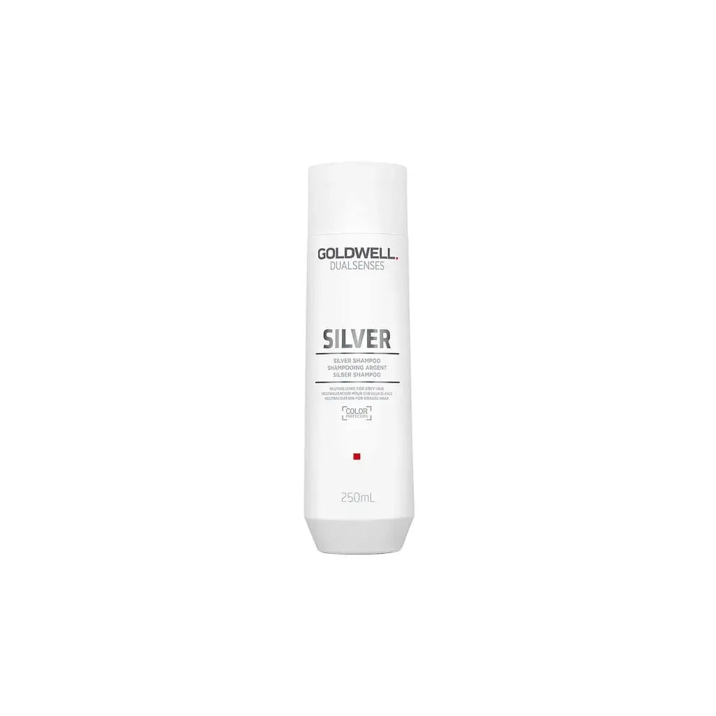 White bottle of Goldwell Silver shampoo.