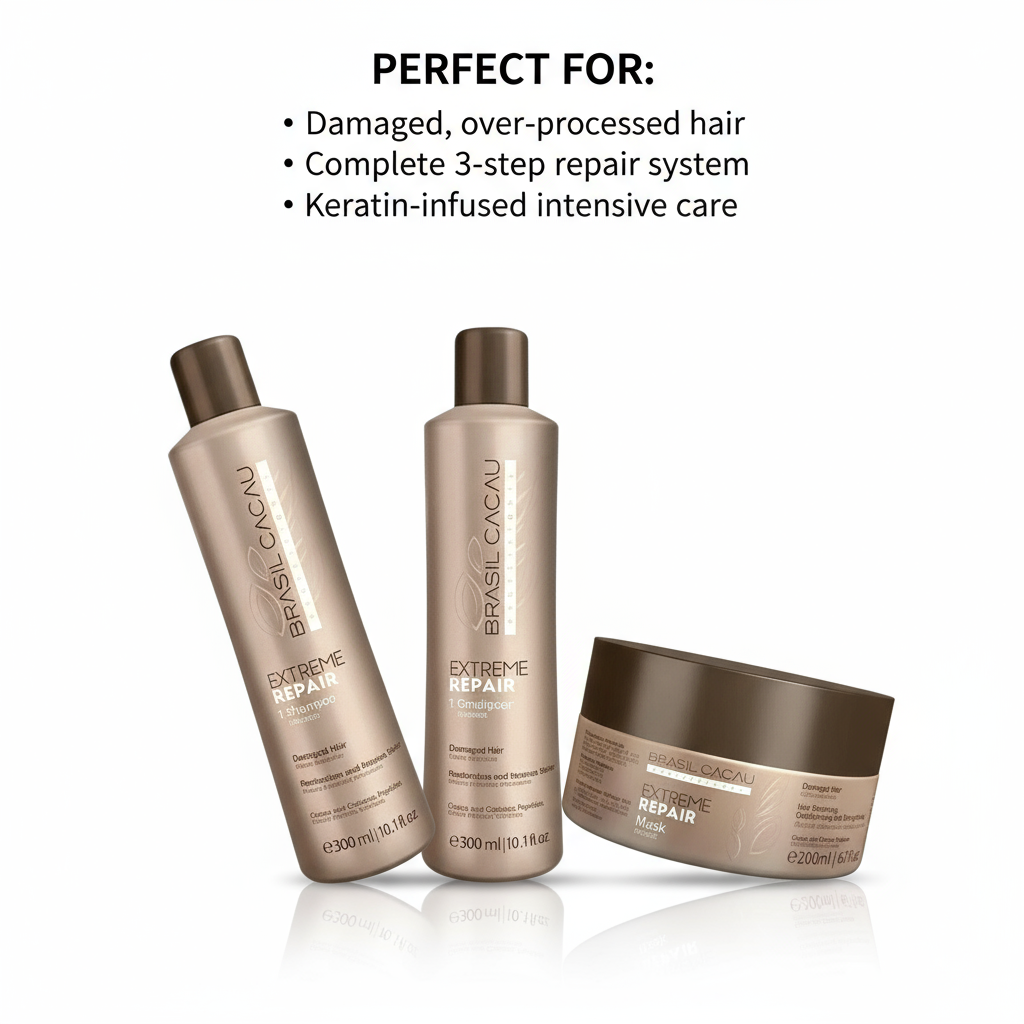 Brasil Cacau Extreme Repair Complete System Bundle - 3-Step Keratin Hair Repair