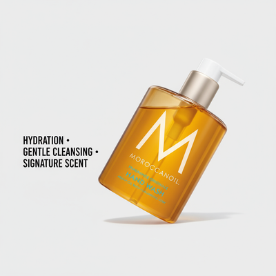 Moroccanoil Hand Wash - Angled with benefits