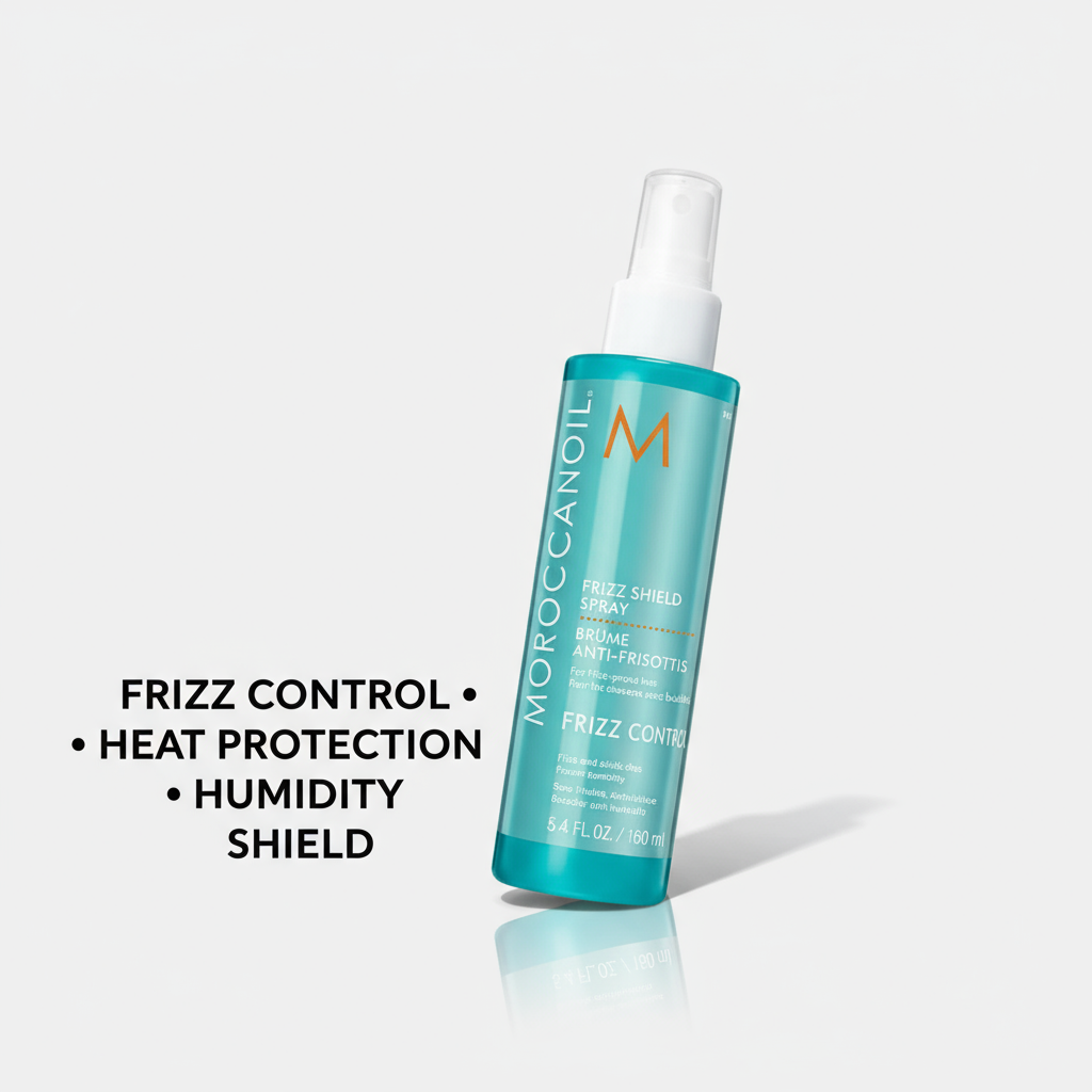 Moroccanoil Frizz Shield Spray - Angled with benefits