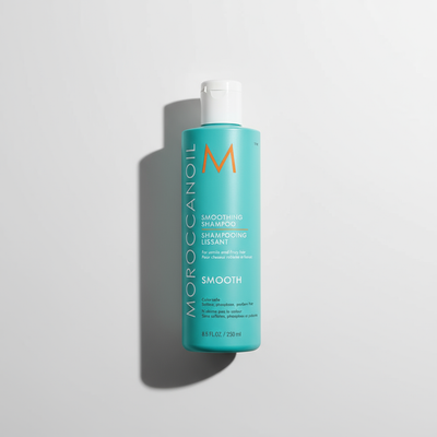 Moroccanoil Smoothing Shampoo ingredients — argan oil and AminoRenew amino acid complex for lasting sleekness
