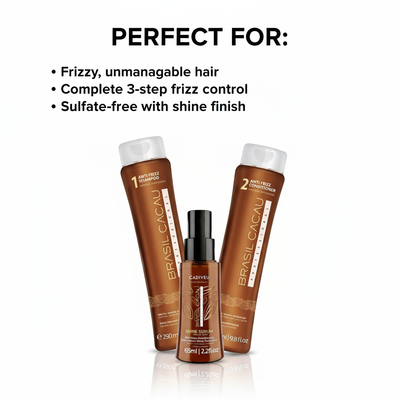Brasil Cacau Anti-Frizz Complete System Bundle - 3-Step Sulfate-Free Frizz Control with Shine